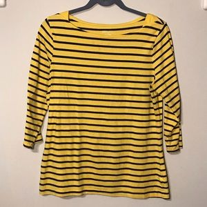 Yellow shirt with navy stripes